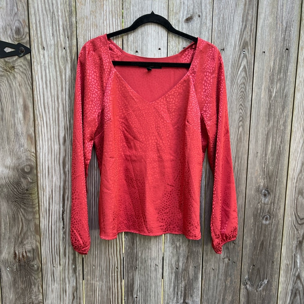 WHBM Rust Animal Print Long Sleeve Blouse Top Women’s Medium